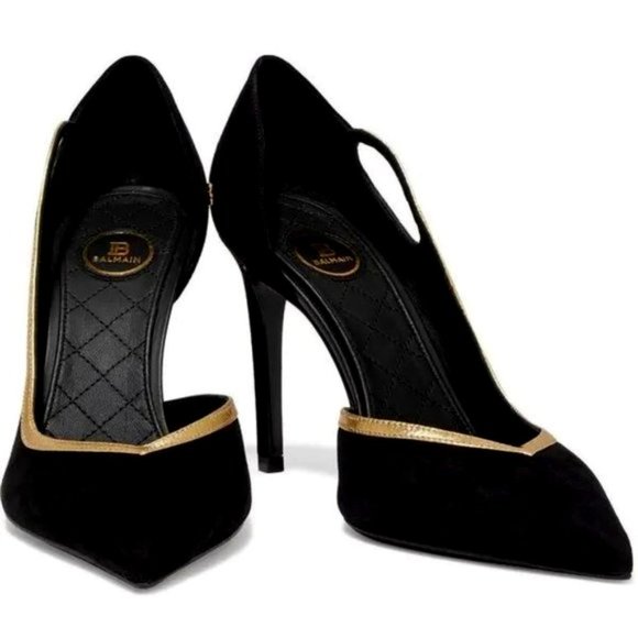Balmain Woman Miley Cutout Metallic Leather Trimmed Suede Pumps Black EU 39